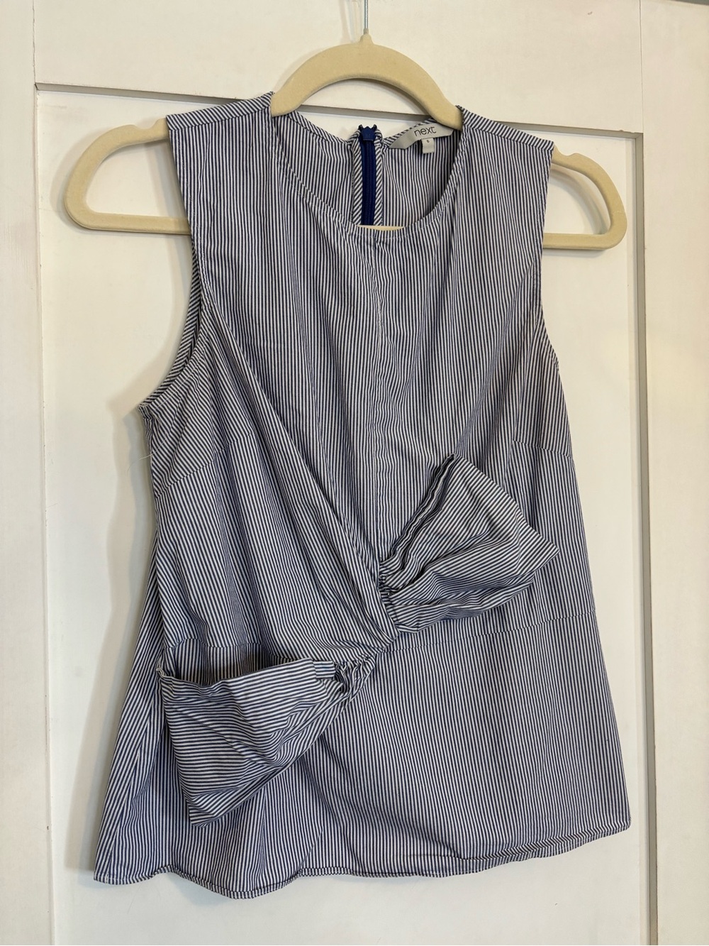 Next | Navy & White Pinstripe Wrap-Front Sleeveless Top